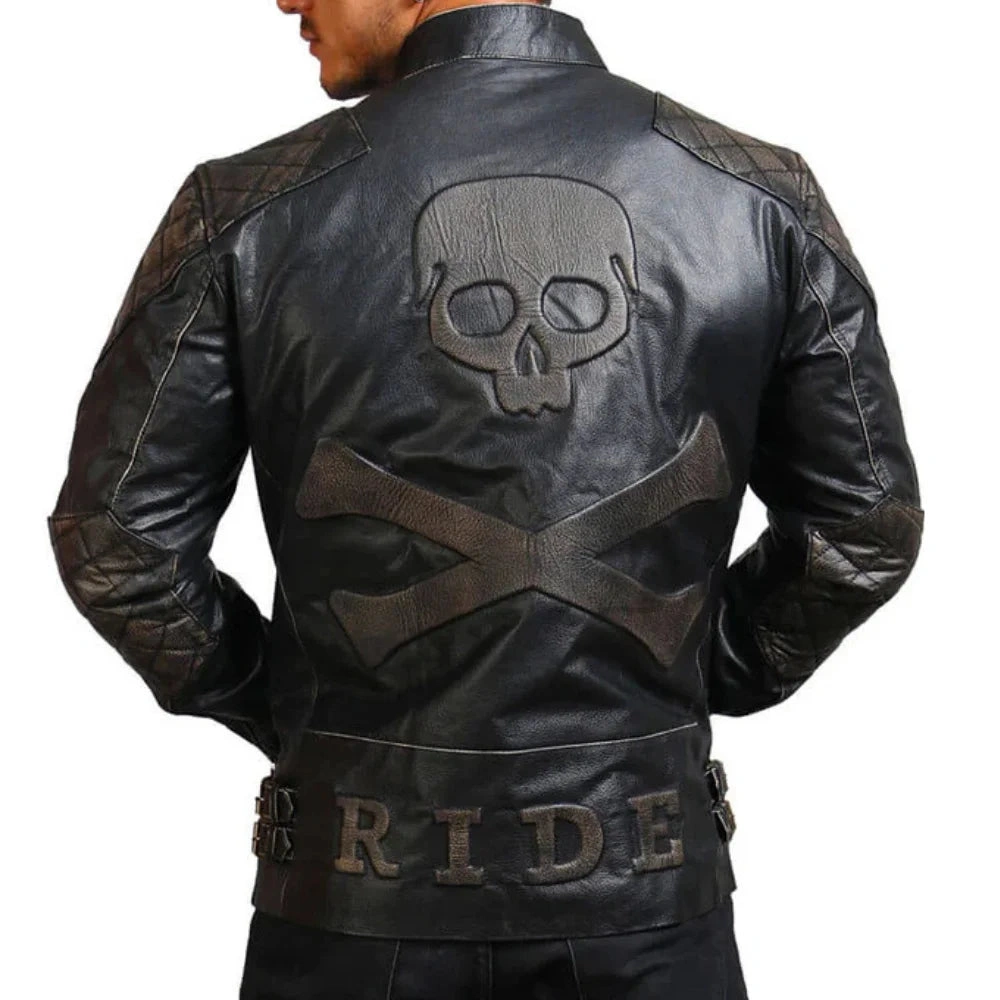 Asymmetrical Skull Leather: Unleash Your Inner Rebel - A Bold Men's Jacket.