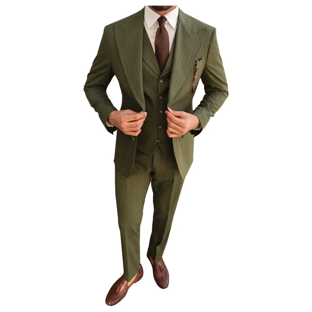 Khaki Green Striped Suit: Sharp & Sophisticated. Get Noticed, Own the Look.