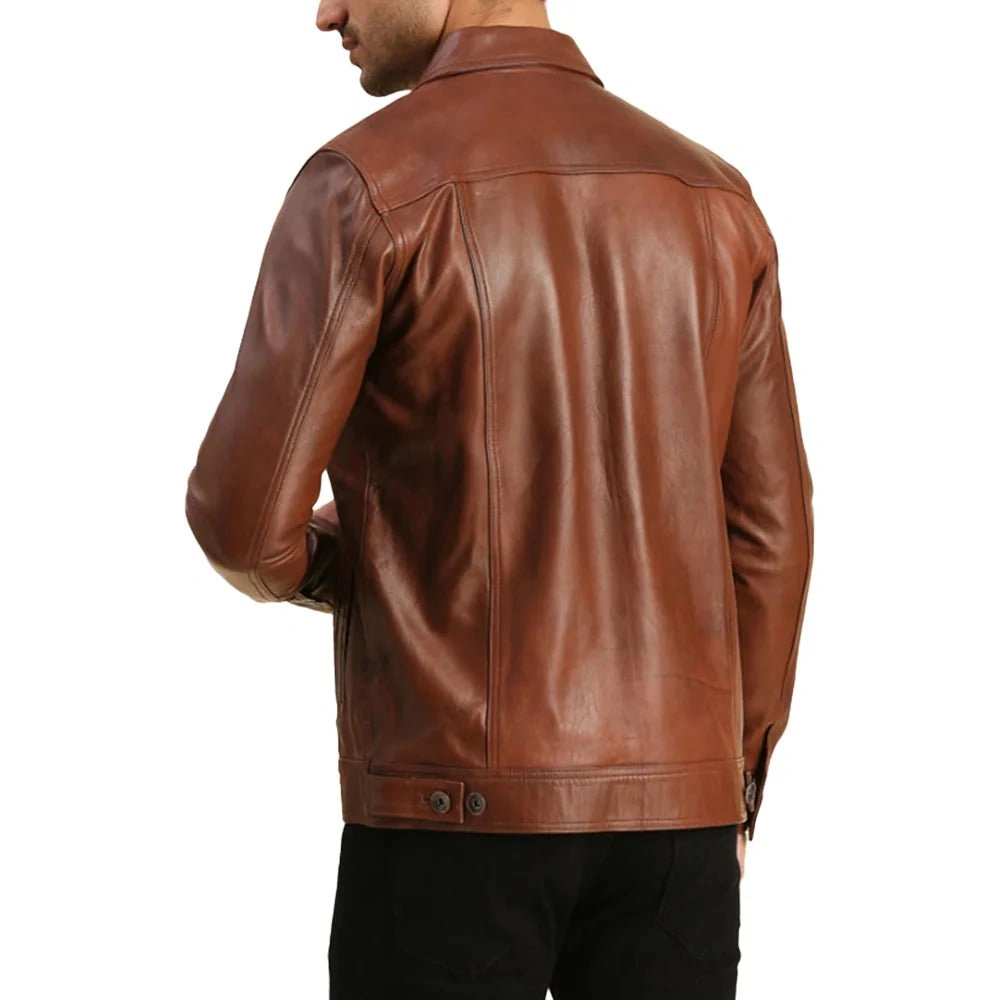 Classic Brown Leather Trucker Jacket – Rugged Style, Built to Last.