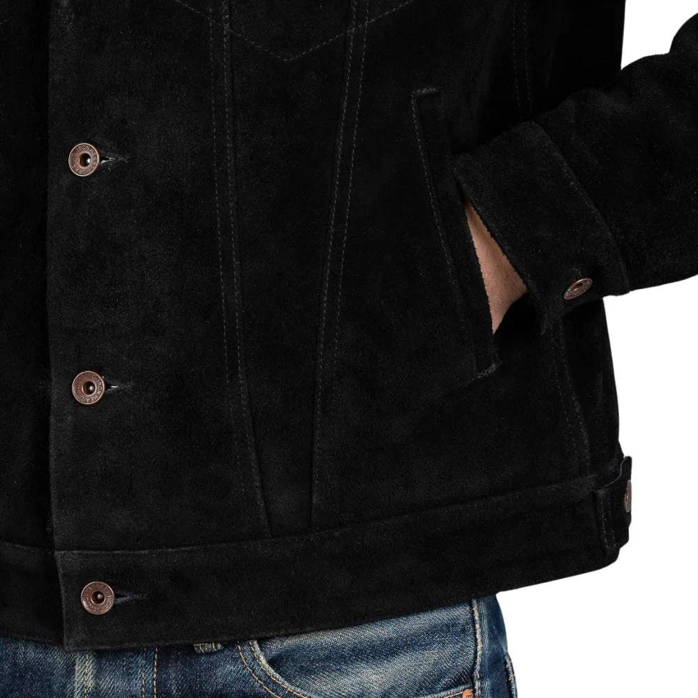 Black Suede Trucker: Rugged Style, Timeless Cool.